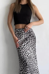 Satin Leopard Print Maxi Skirt
