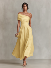 One Shoulder Pleated Fit and Flare Midi Dress 2