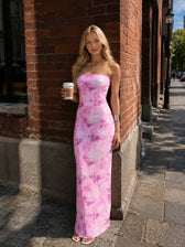 Strapless Printed Slim Maxi Floral Dress