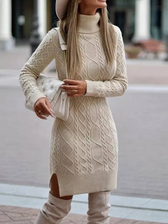 Cable Knit Turtleneck Long Sleeve Sweater Mini Dress 3