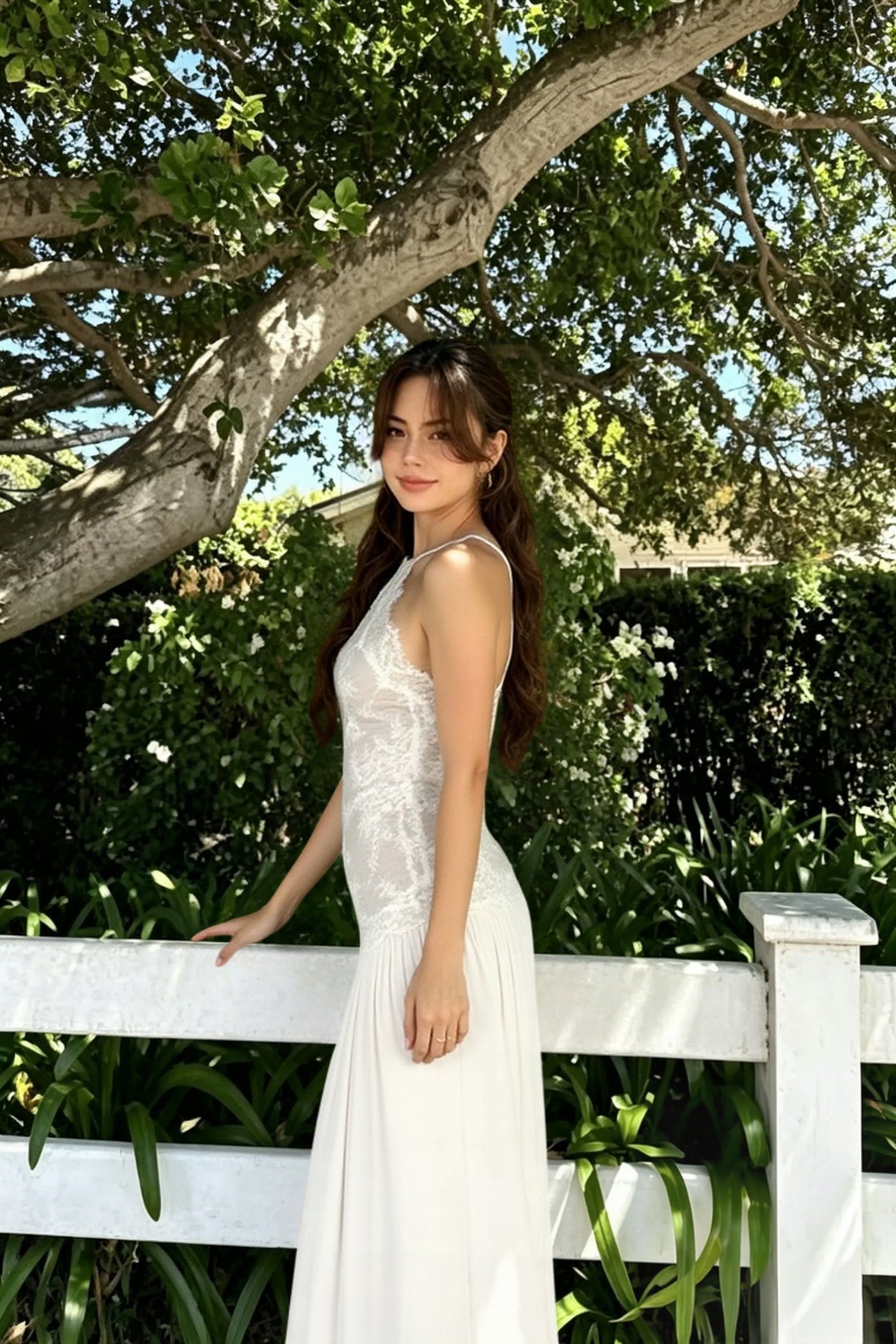 Spice Girl Lace Insert Backless Slip Prom Dress