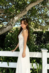 Spice Girl Lace Insert Backless Slip Prom Dress