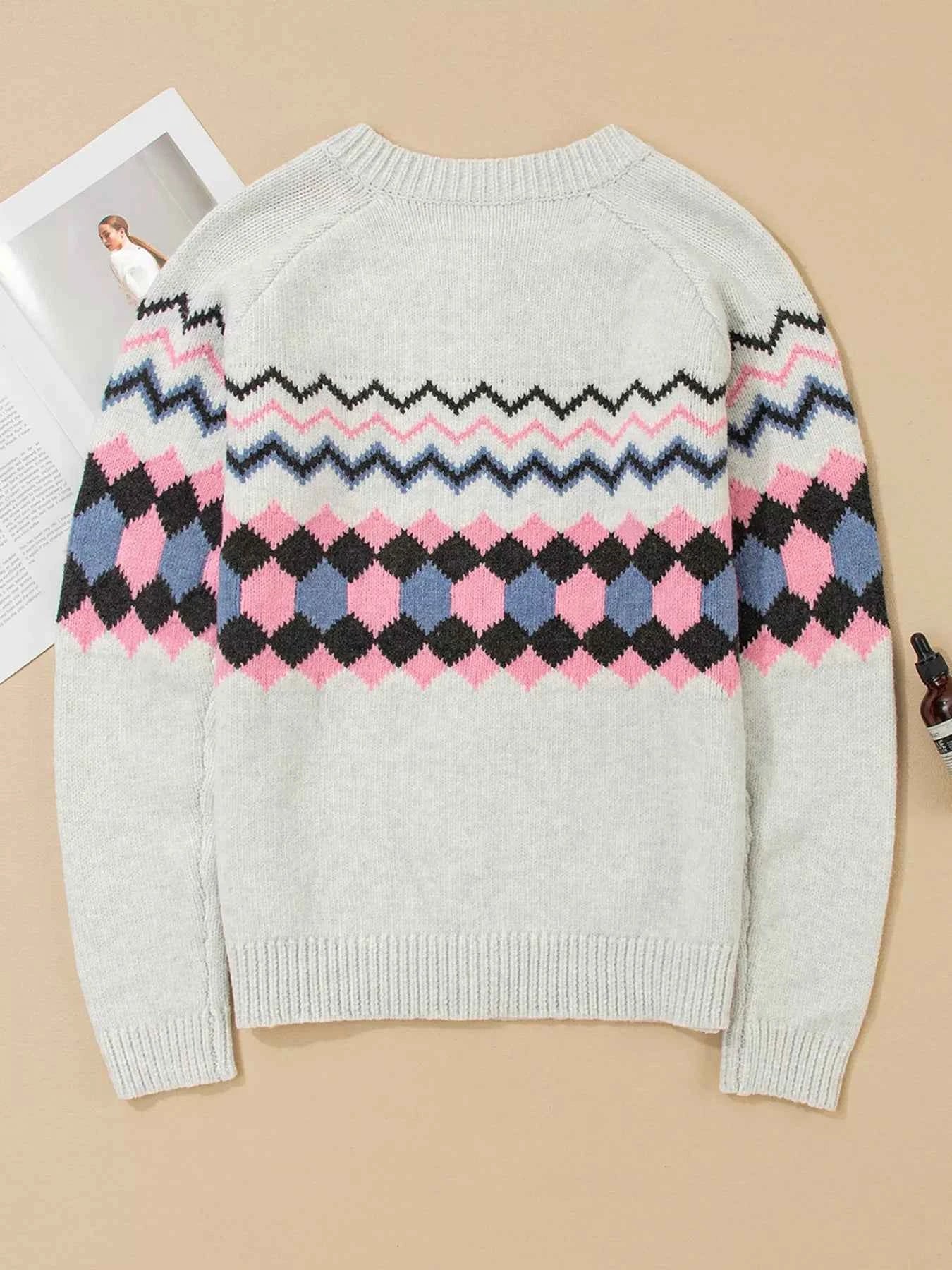 Stripe Geometric Button Up Sweater Cardigan