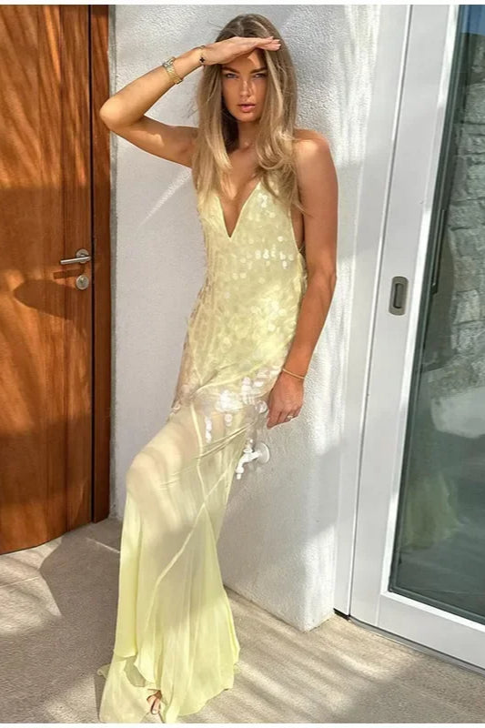 Sexy Sequins Backless Maxi Dress