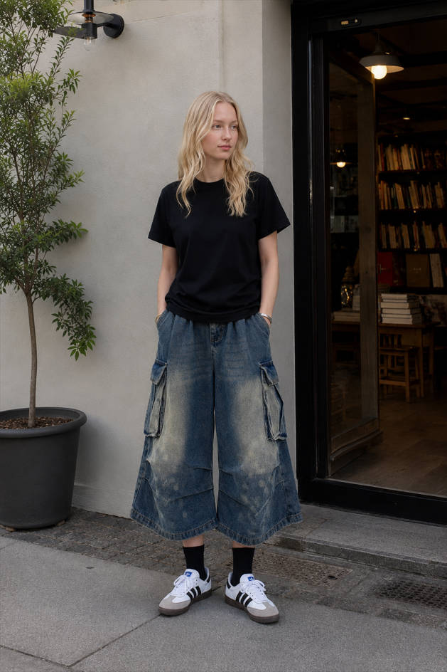 Ruched Straight-Leg Denim Jeans
