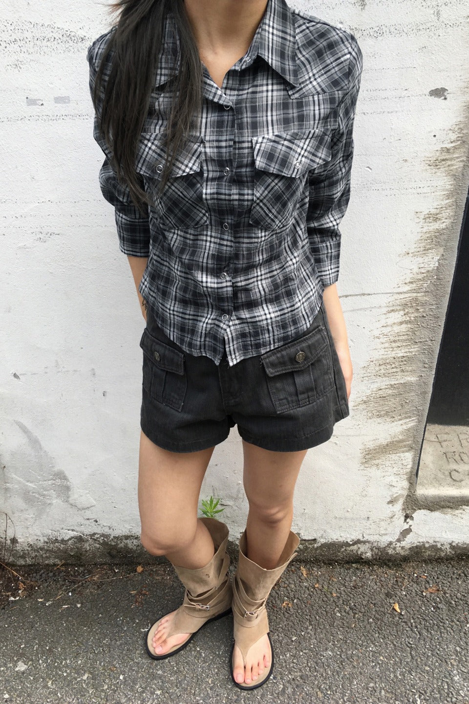 Plaid Collared Snap Button Flap Pocket Fitted Western Shirt 3