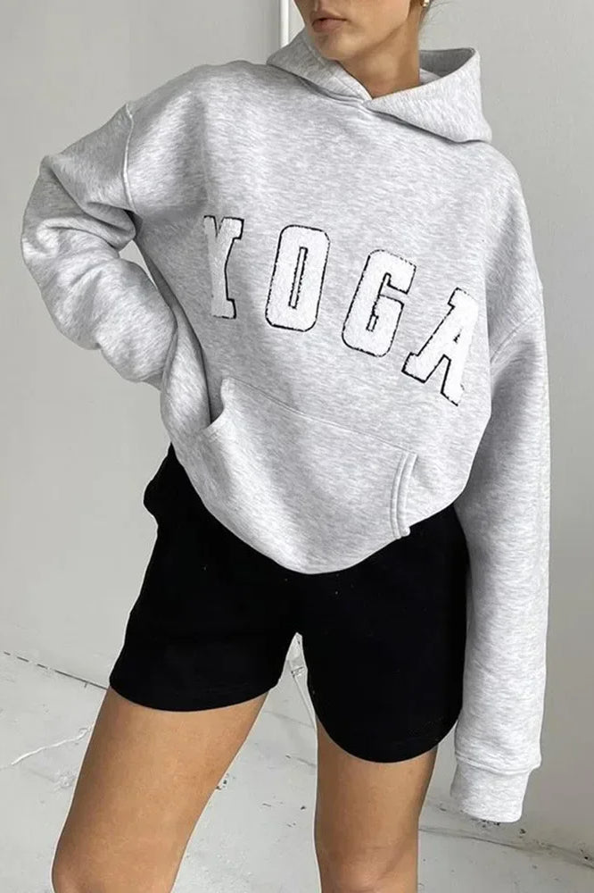 Casual Gray Embroidered Hoodie