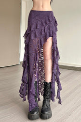 Lace Overlay Wave Detail Bodycon Skirt