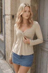 V Neck Slim Fit Long Sleeve Tee