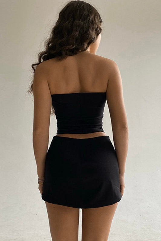 Strapless Tube Top and V Waist Bodycon Mini Skirt Two Piece Set 8