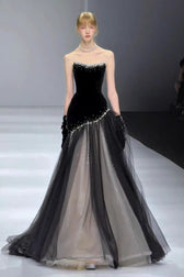 Strapless Tulle Train Prom Dress