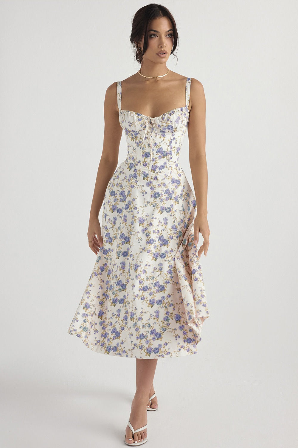 Strap Slit Floral Maxi Floral Dress