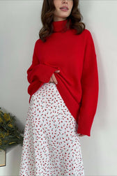 Cherry Print High Waist A-Line Skirt