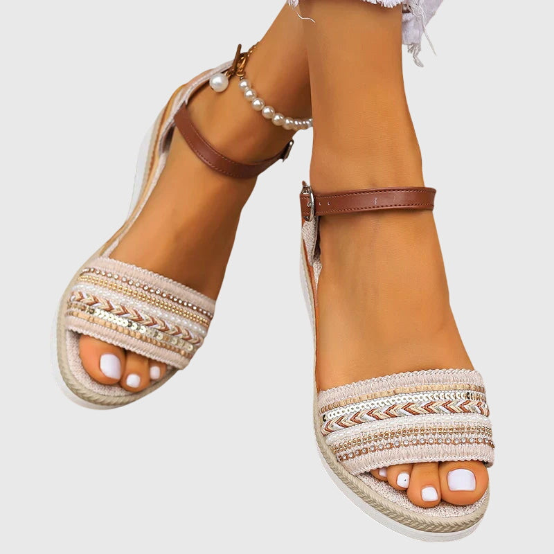 Open Toe Ankle Strap Espadrille Wedge Sandals