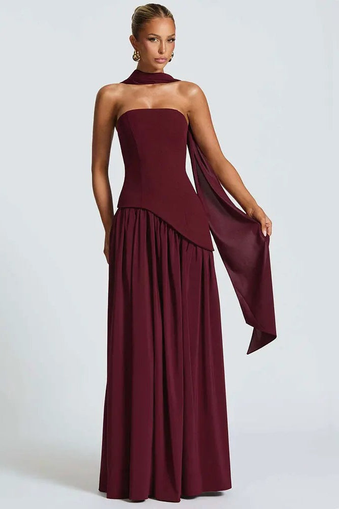 Strapless Side Slit Maxi Prom Dress