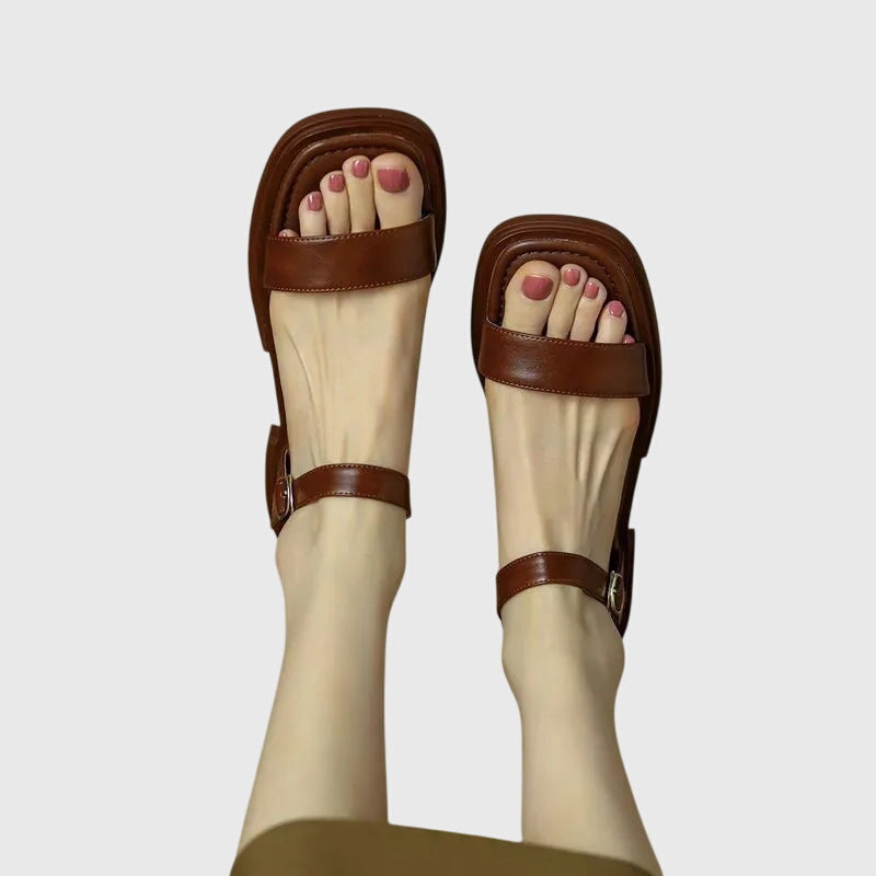 Open Toe Double Band Ankle Strap Flat Sandals