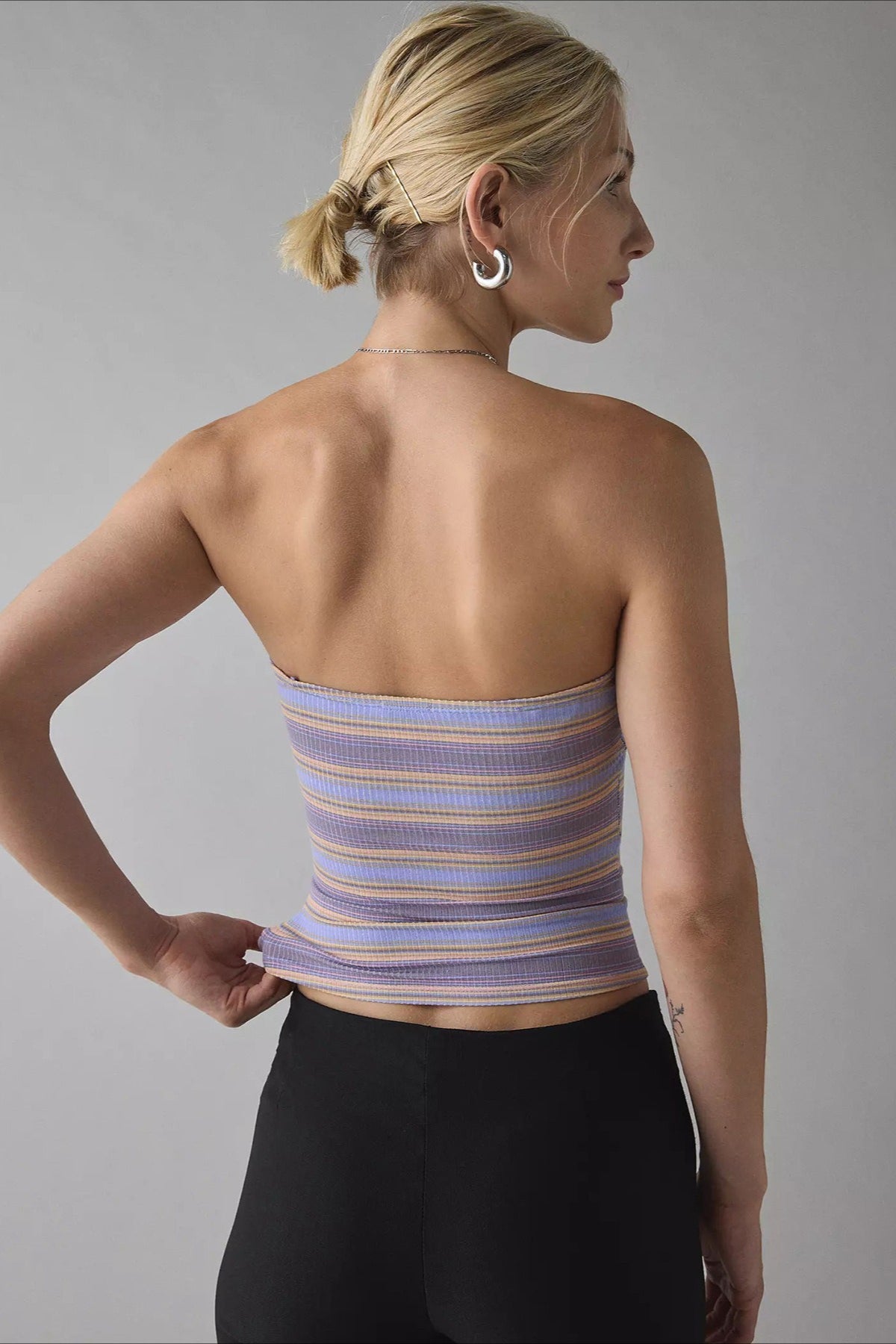 Contrast Print Strapless Fitted Crop Top