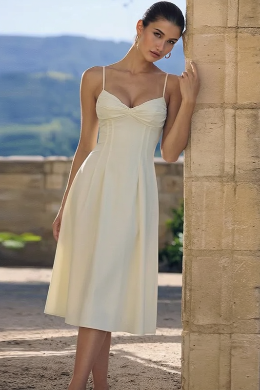 Solid Corset Low Cut Strappy Party Dress