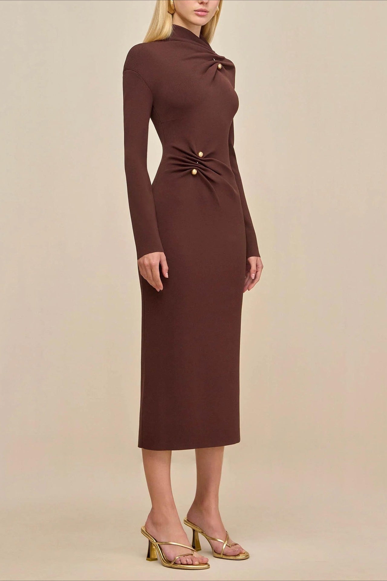 High Neck Metal Detail Knit Sweater Dress