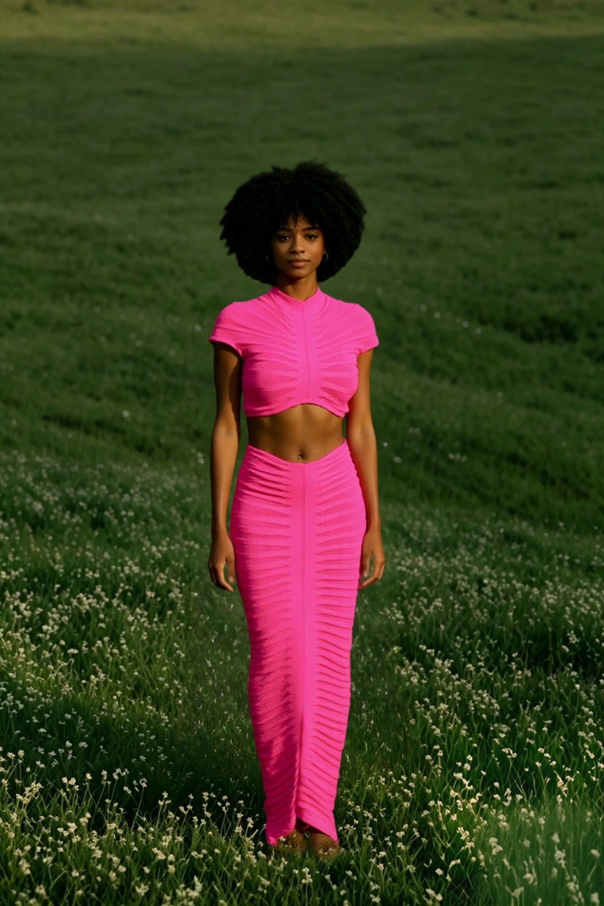Sheer Stripe Knit Mock Neck Crop Top and Maxi Skirt Two Piece Set 7