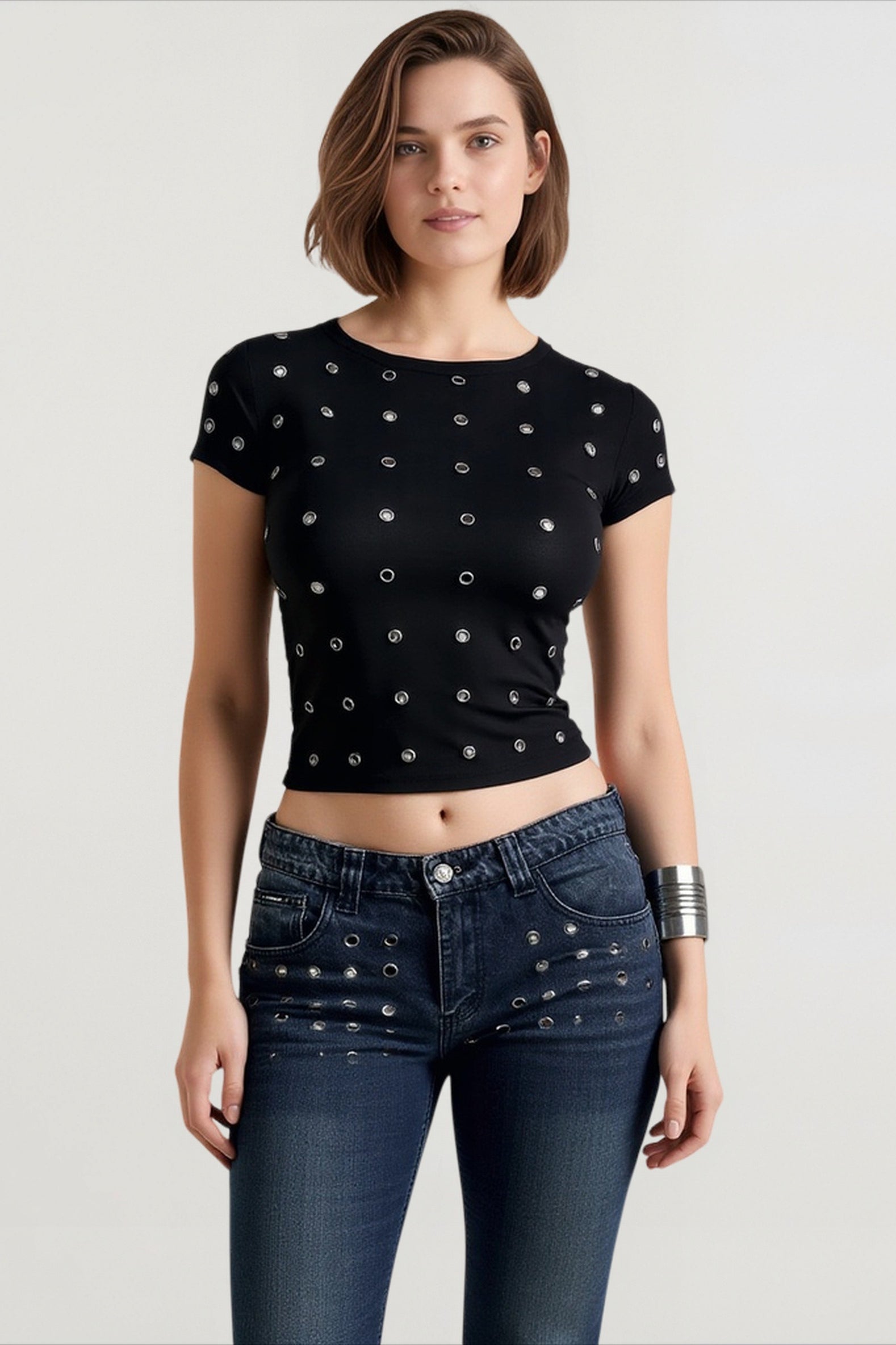Metal Trim Fitted Top
