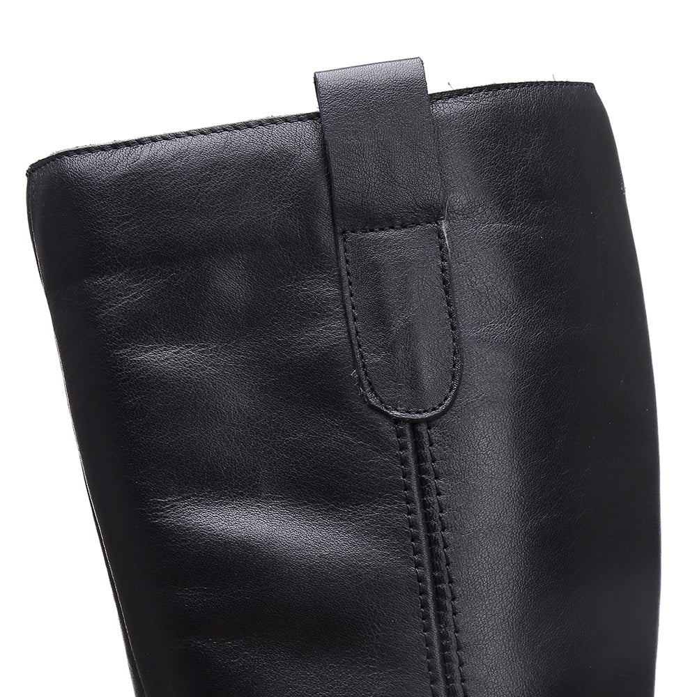 Handmade Soft��Leather Knee High Boots Side Zip Riding Boots Short Plush Lining in Black/Brown