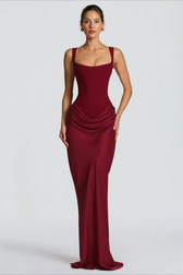 Solid Square Neck Ruched Panel Bodycon Party Dress