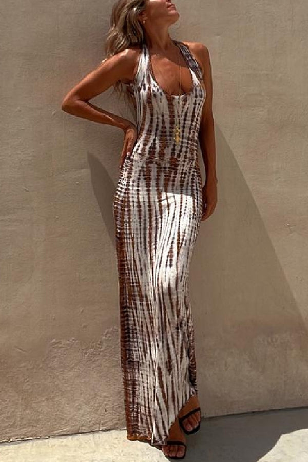 Summer Adventures Tie-dye Print Back Lace-up Stretch Maxi Dress - View 6
