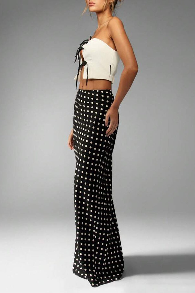 Polka Dot High Waist Fitted Mermaid Maxi Skirt 2