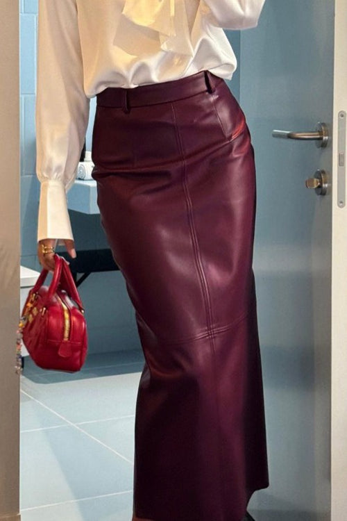 High Waist PU Leather Bodycon Maxi Skirt