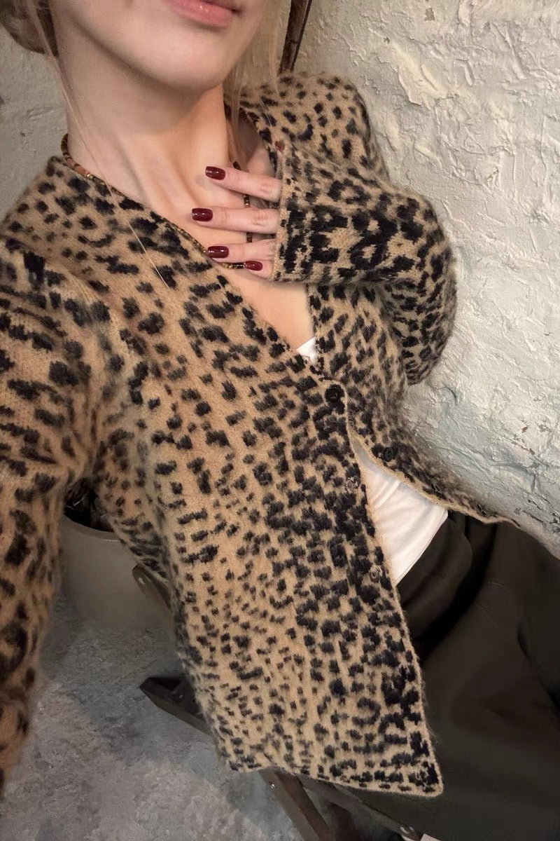 Leopard VNeck Brushed Knit Top