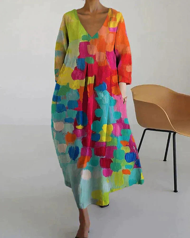 Valentina Colorful Printed Dress Dress with Relaxed Fit and Boutique Fashion Look