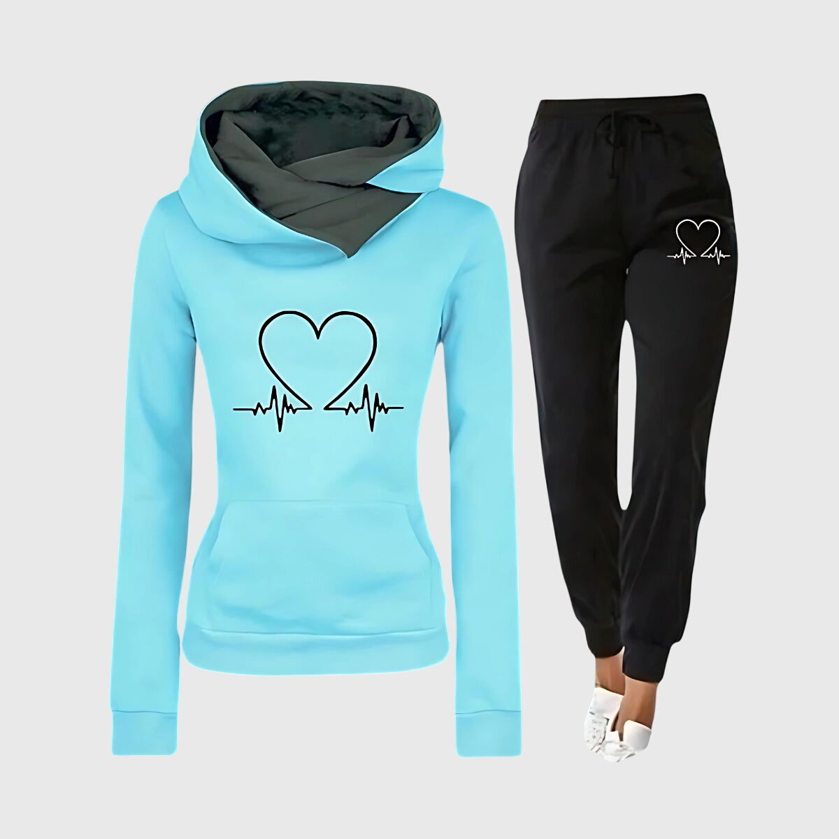 Heart Print Hooded Sweatshirt and Joggers Two Piece Set
