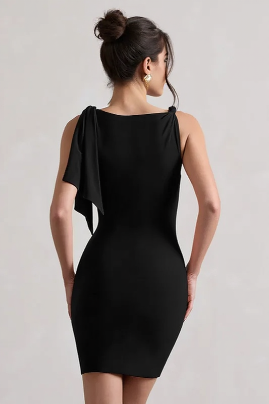 Solid Bodycon Twist Mini Party Dress