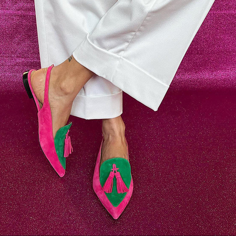 Pointed Toe Tassel Slingback Flats