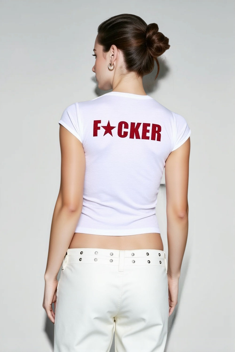 Trendy Graphic Edgy Cut Out Crop Tee T-Shirt