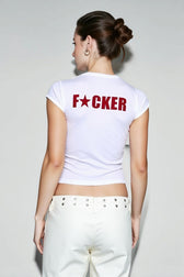 Trendy Graphic Edgy Cut Out Crop Tee T-Shirt