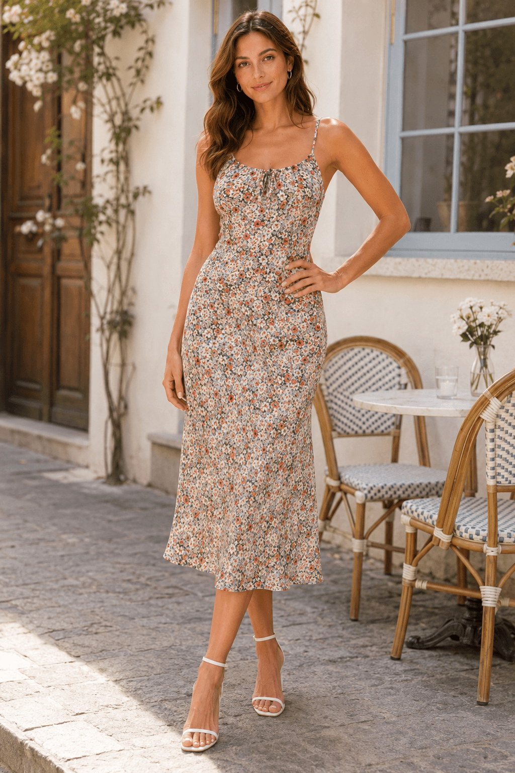 Spaghetti Strap Midi Slim Floral Dress
