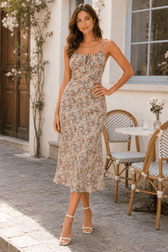 Spaghetti Strap Midi Slim Floral Dress