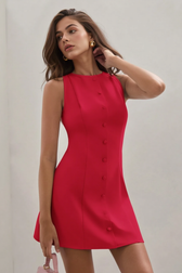Button Slim Sleeveless Elegant Work Dress