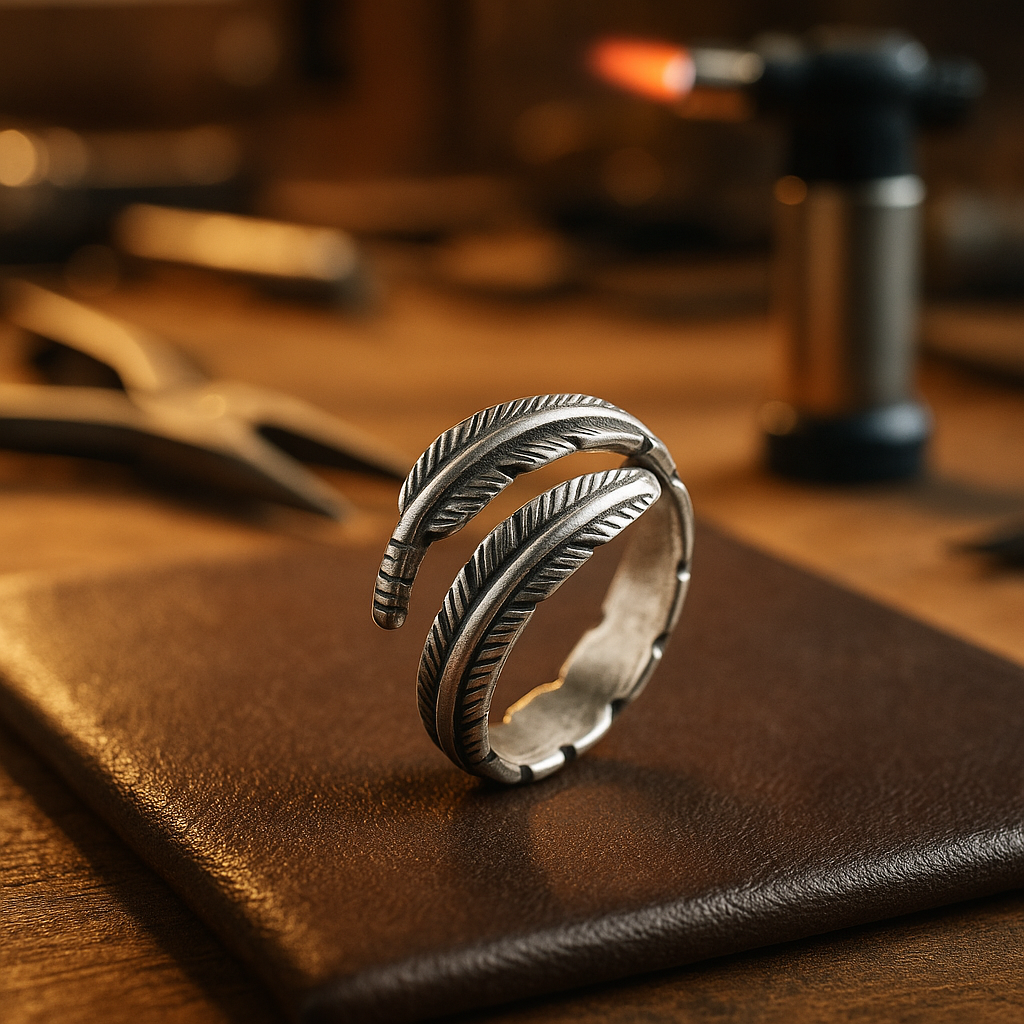 Silver Look Feather Wrap Adjustable Ring