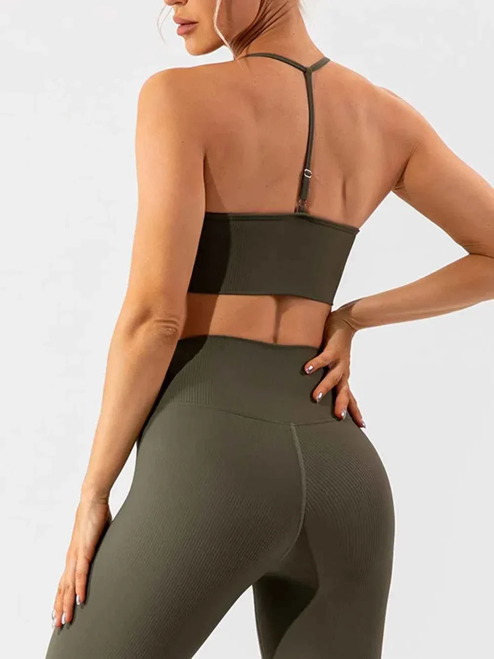 Ribbed Scoop Neck Spaghetti Strap Cropped Sports Bra Top 13