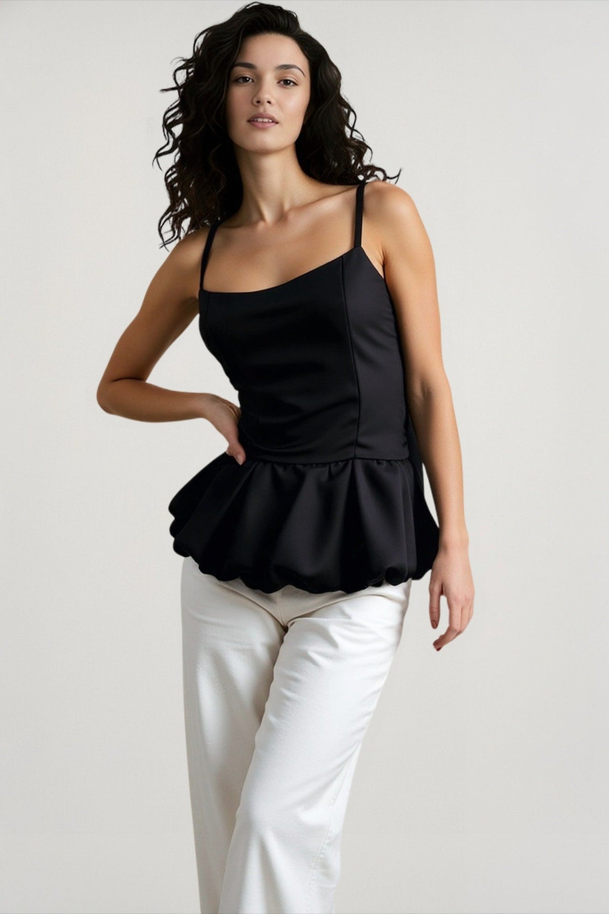 Satin Sweetheart Neck Pleated Peplum Hem Spaghetti Strap Cami Top 4