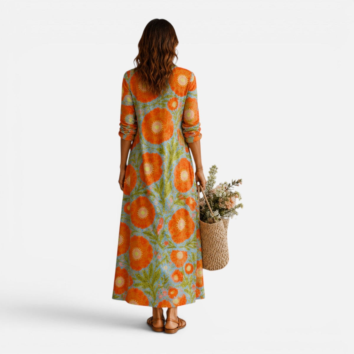 Floral V-Neck Long Sleeve Relaxed Boho Maxi Dress