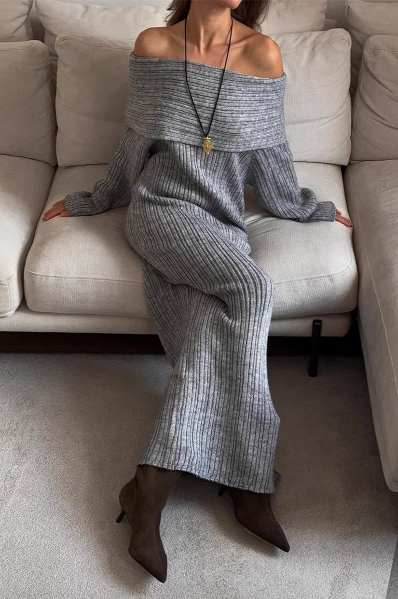 Knit Off Shoulder Long Sleeve Bodycon Sweater Dress