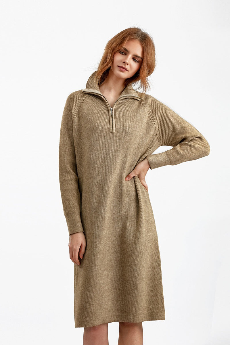 Zipper Pullover Sweater Dress