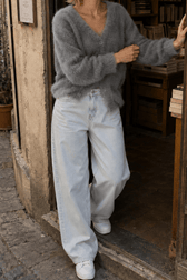 Faux Fur Blend V-Neck Cardigan