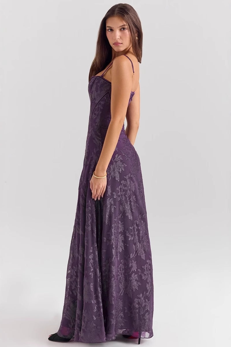 Floral Spaghetti Strap Corset A-Line Maxi Dress