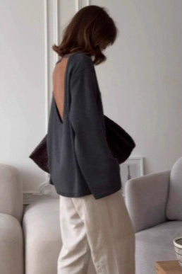 Backless U Neck Loose Knit Sweater