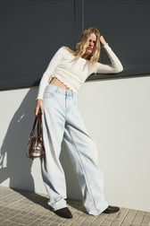 High-Waist Vintage Washed Wide-Leg Denim Jeans